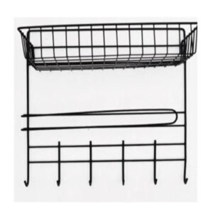 3381 - Estante metálico porta rollo y perchero 6 ganchos 30x30x14.