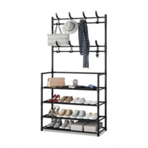CM44980 - Oferta Caja x 18 Unid - Perchero y zapatero negro 4 estantes 1,50x60x27cm (6051)
