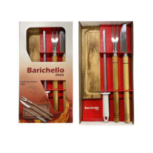 9570 - Set de Tabla (31x21), Cuchilla (41cm), Pincho (41cm) y Chaira Para Parrilla (38cm) Barichello