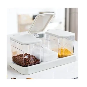 CM4344 - Oferta Caja x 200 Unid - Set 3 condimenteros acrílico c/tapa y cucha 7x6.5x8cm (4967)
