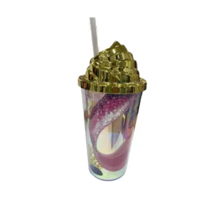 CM4316 - Oferta Caja x 60 Unid - Vaso de acrílico c/tapa rosca y sorbito Tornasol helado 16x10cm (3450)