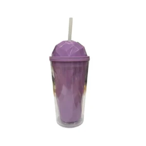 CM4317 - Oferta Caja x 60 Unid - Vaso de acrílico c/tapa rosca y sorbito Rombos 16x10cm (3467)