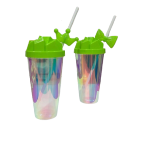 CM4345 - Oferta Caja x 360 Unid - Vaso de plástico c/ tapa y sorbito Tornasol 15x9cm (Vta mínima 12Uni)