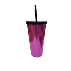 CM4348 - Oferta Caja x 360 Unid - Vaso de plástico c/ tapa y sorbito Metalizado 16x9cm (Vta mínima 12 Uni)