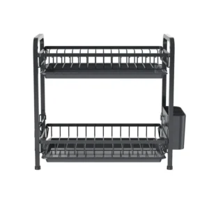 CM44975 - Oferta Caja x 12 Unid - Escurridor para platos metal negro 2 estantes 40x42x26cm (2712)