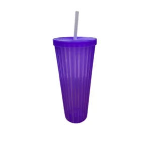 CM44999 - Oferta Caja x 180 Unid - Vaso de plástico c/ tapa y sorbito Rayas 22x10cm (1236) (Vta mínima 6 Unid)