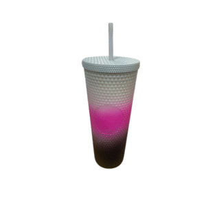 45028 - Vaso de plástico c/ tapa y sorbito degradé combinado 23x10cm (2816) (Vta mínima 8 Uni)