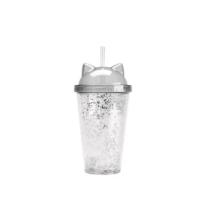 45030 - Vaso de acrílico c/tapa rosca y sorbito Gato 17x10cm (2975)