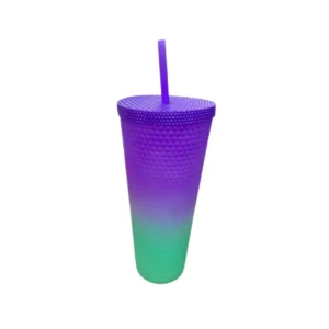 45042 - Vaso de plástico c/ tapa y sorbito degradé diseño 23x10cm (2816)(Vta mín 8Uni)