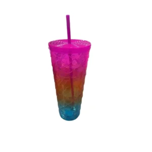 45045 - Vaso de plástico c/ tapa y sorbito sirena 3 colores 23x10cm (2117)(Vta mínima 8Uni)
