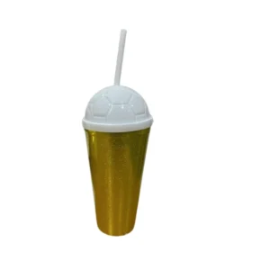 CM44998 - Oferta Caja x 360 Unid - Vaso de plástico c/ tapa y sorbito Brilloso Pelota 20x10cm (Vta mínima 12Uni)