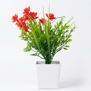 2565 - Planta Artificial Decorativa Con Flores En Maceta Cuadrada 30Cm